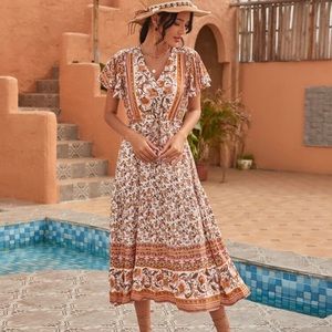 Ruffle trim Tunic Tangerine Orange Dress